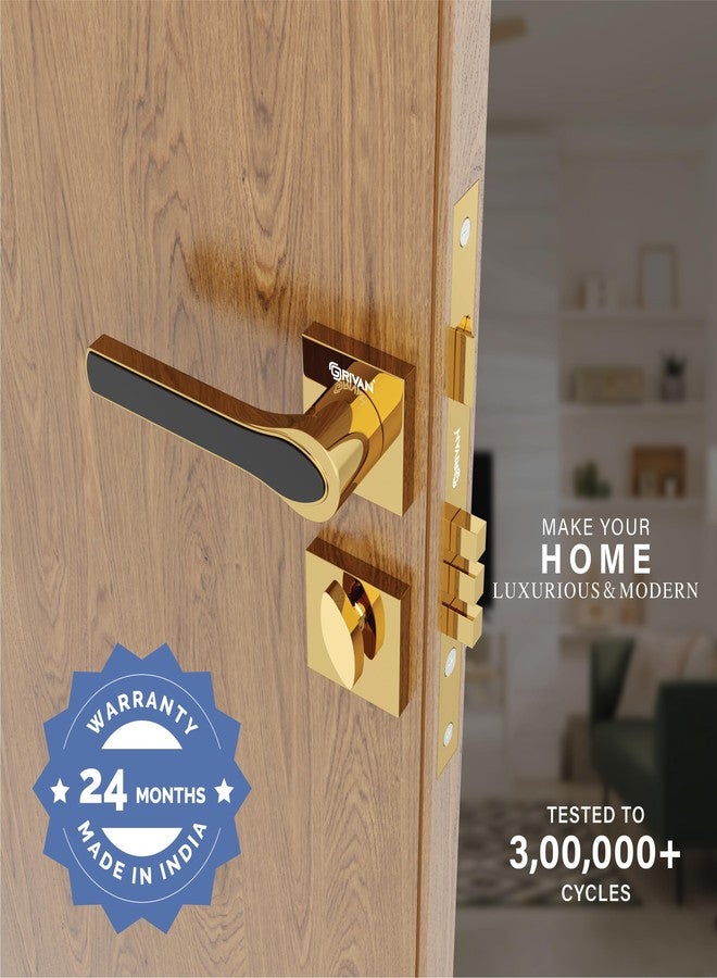 GRIVAN Luxury Door Locks for Main Door, Mortise Door Lock Set with 3 Brass Keys, Bedroom Door Lock, Handle Lock for Home/Office/Hotel (Gold Black Finish) | 2 Years Warranty - Image 2